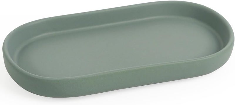 INGOFIN 7" Ceramic Bathroom Vanity Tray- Bathroom Organizer Countertop Tray for Perfume, Jewelry, Candles, Small Kitchen Counter Soap Tray, Decorative for Bathroom Vanity, Toilet Tank, Green - Image 1
